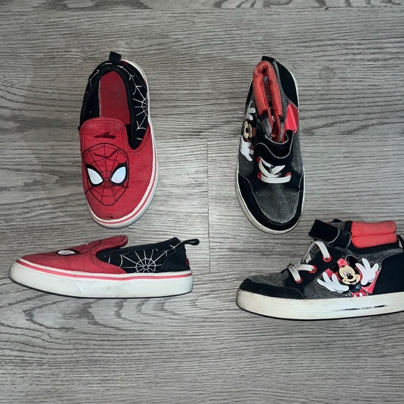 2pc Bundle Sz 10 Marvel Kids Spider-Man and Mickey Mouse Shoes - Red and Black - Picture 1 of 1